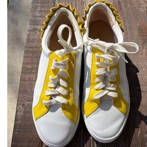 Talbots Leather Sneaker with Yellow Ruffle Accent Size 7.5 Womens